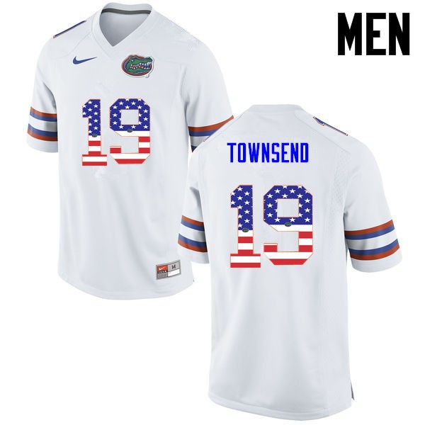Florida Gators Men #19 Johnny Townsend College Football USA Flag Fashion White